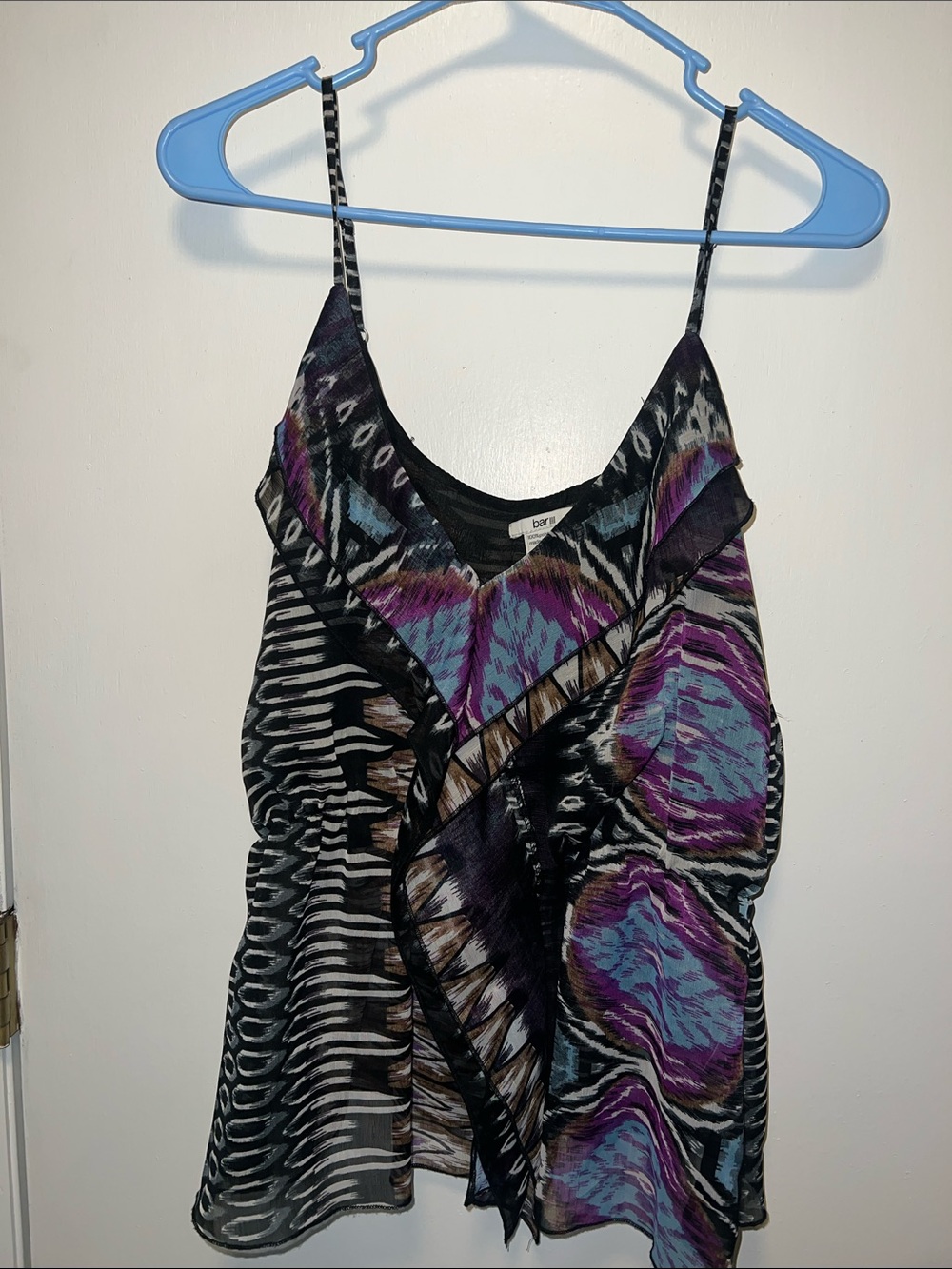 Bar III Black Multicolor Printed Ruffle Cami